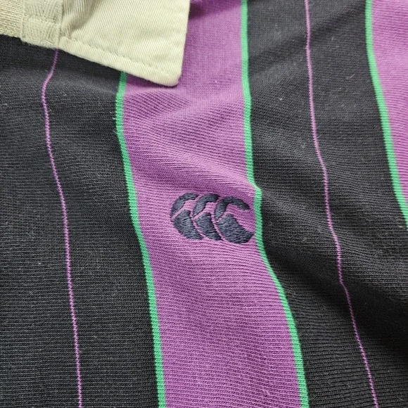VTG Canterbury of New Zealand Rugby Shirt Mens 40 M Cotton Long Purple Striped - Picture 2 of 7